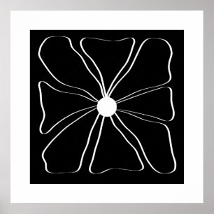 Affiche Fleur Moderne Abstraite Art Fin Noir et Blanc