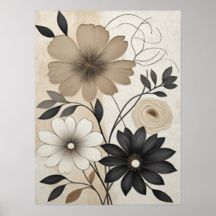 Affiche Fleur moderne neutre beige et noire