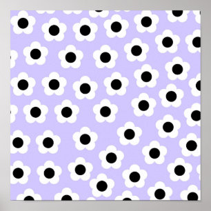 Affiche Fleur noire et blanche mignonne avec Arrière - pla