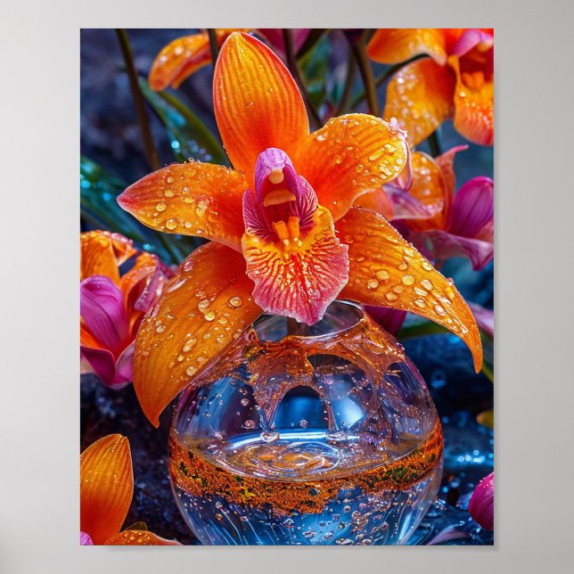 Affiche Fleur orchidée orange (Devant)