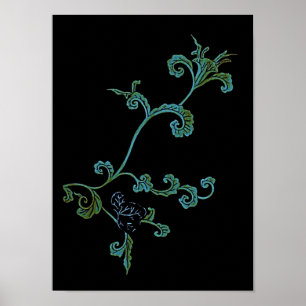 Affiche Fleur Ornée Bleue Et Or