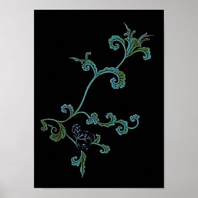 Affiche Fleur Ornée Bleue Et Or (Devant)