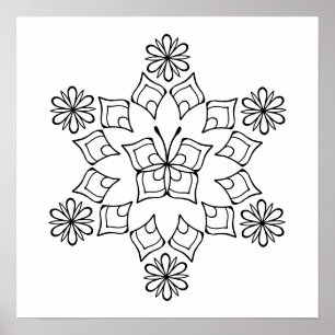 Affiche Fleur papillon Mandala Coloration adulte
