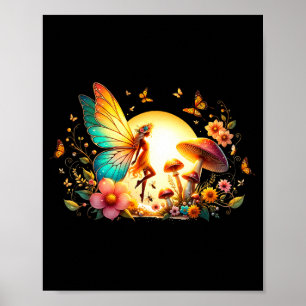 Affiche Fleur papillons de printemps et d'été de fée magiq