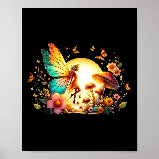 Affiche Fleur papillons de printemps et d'été de fée magiq (Devant)