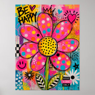 Affiche Fleur Pop Art Colorée et Heureuse