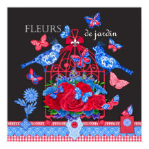 Affiche Fleur Porcelaine Oiseaux et Cage à Oiseaux