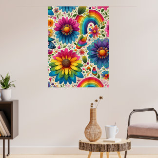 Affiche Fleur puissante botanique des années 60 colorée