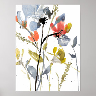 Affiche Fleur recouverte - fleurs et tiges d'aquarelle