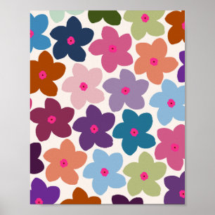 Affiche Fleur rétro Abstraite colorée