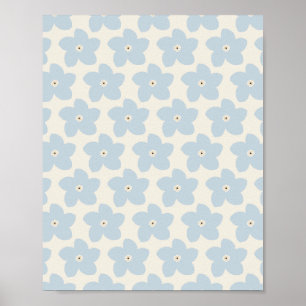 Affiche Fleur Rétro Bleu Clair Et Crème