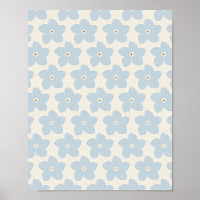 Affiche Fleur Rétro Bleu Clair Et Crème (Devant)