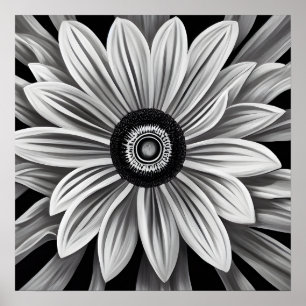 Affiche Fleur rétro noir et blanc