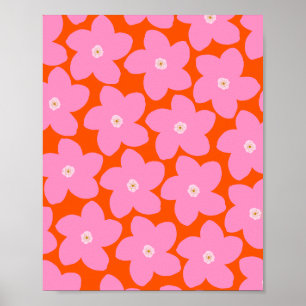 Affiche Fleur Rétro Orange Et Rose