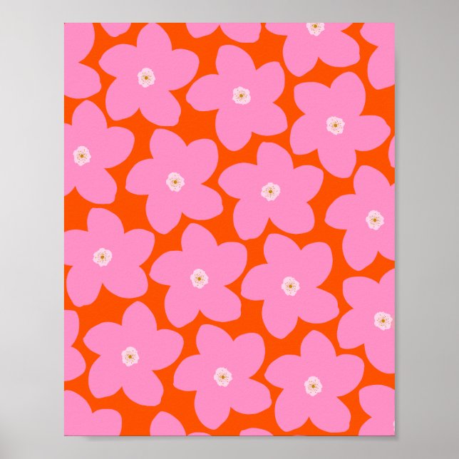 Affiche Fleur Rétro Orange Et Rose (Devant)