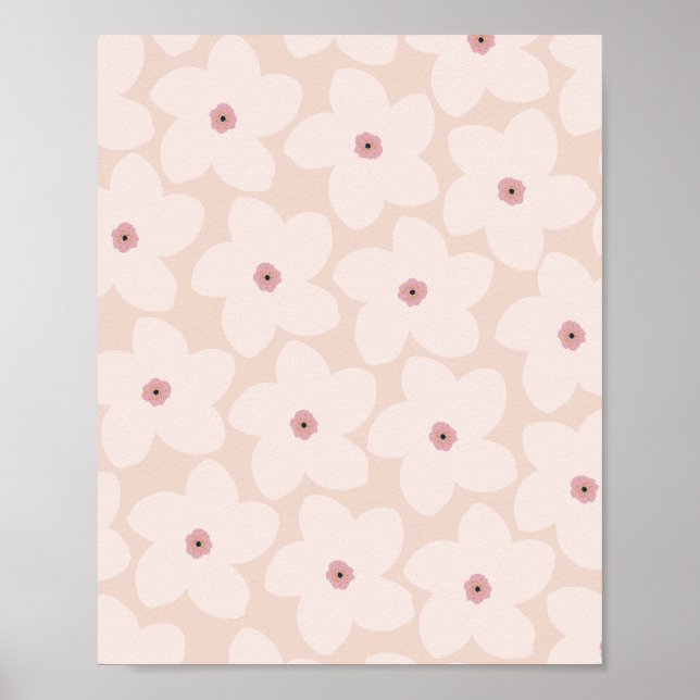 Affiche Fleur Rétro Rose Blush (Devant)