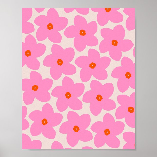 Affiche Fleur Rétro Rose Orange Et Neutre (Devant)