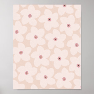 Affiche Fleur Rétro Rose Pâle