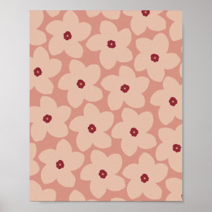 Affiche Fleur Rétro Rose Terracotta