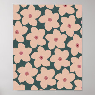 Affiche Fleur Rétro Vert Et Pêche