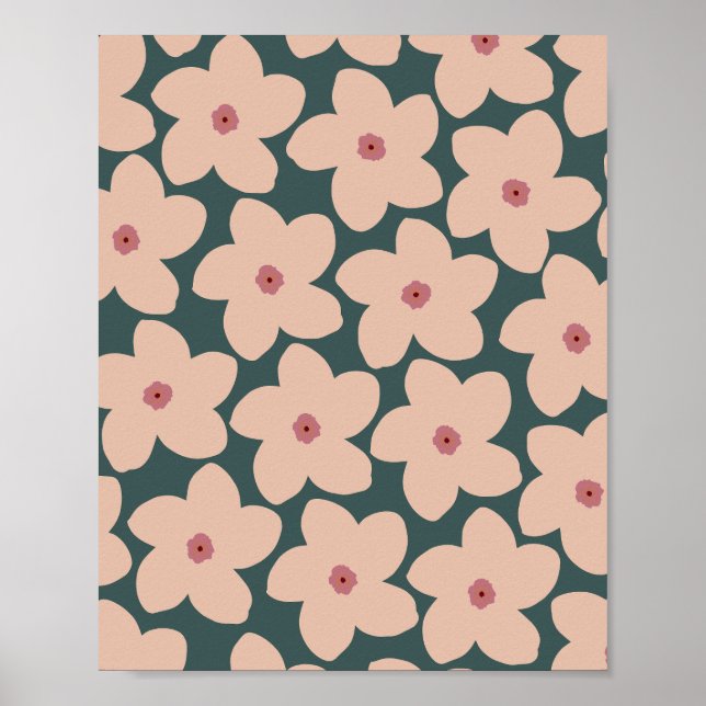 Affiche Fleur Rétro Vert Et Pêche (Devant)