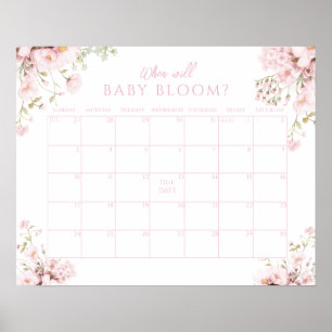 Affiche Fleur Rose Bébé Fille Date Prévue de Naissance en