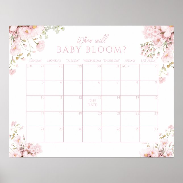 Affiche Fleur Rose Bébé Fille Date Prévue de Naissance en  (Devant)