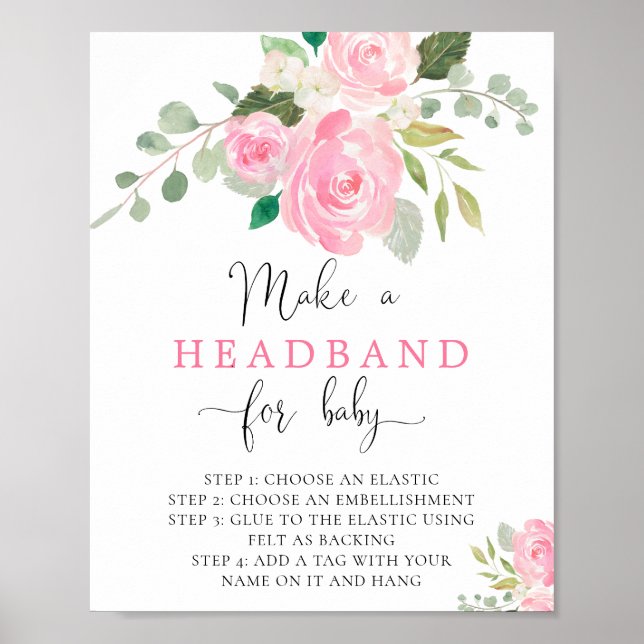 Affiche Fleur rose Faire un bandeau pour baby shower (Devant)