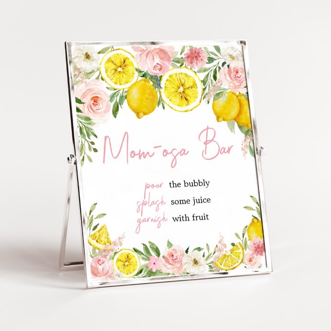 Affiche Fleur rose Lemon Maman Osa Bar (Summer Lemon Citrus Baby Shower Mom Osa Bar Sign)