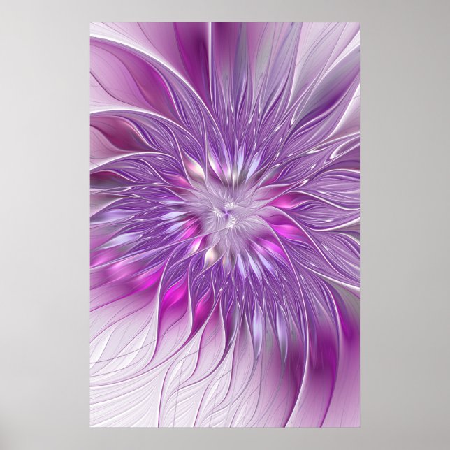 Affiche Fleur Rose Violet Passion Abstraite Art Fractal (Devant)