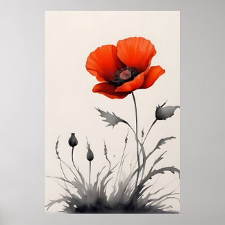 Affiche Fleur rouge aquarelle