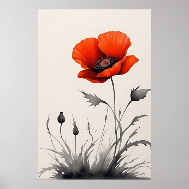 Affiche Fleur rouge aquarelle (Devant)