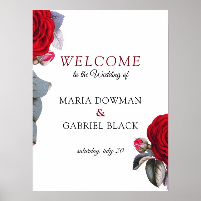 Affiche Fleur rouge chic Floral Mariage bienvenue Signal P (Devant)
