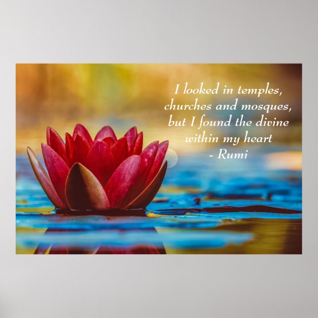 Affiche Fleur rouge Lotus sur Citation spirituelle d'eau b (Devant)