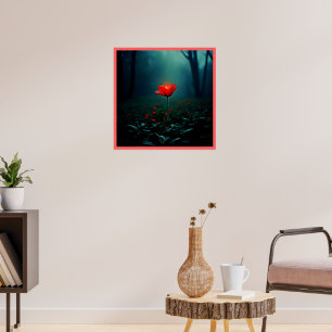 Affiche Fleur rouge lumineuse unique Art