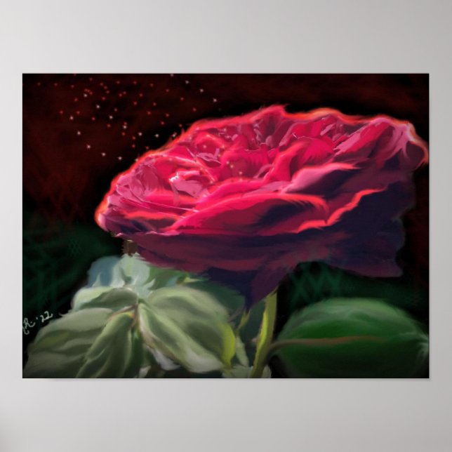 Affiche Fleur Rouge Rose Vert Black Art Floral Fleurs (Devant)