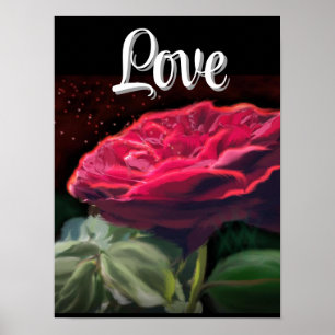 Affiche Fleur Rouge Rose Vert Black Art Floral Fleurs
