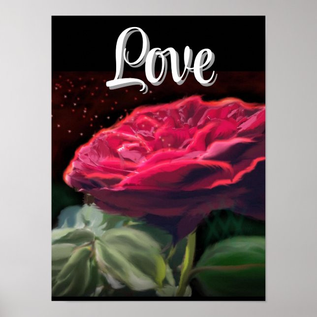 Affiche Fleur Rouge Rose Vert Black Art Floral Fleurs (Devant)