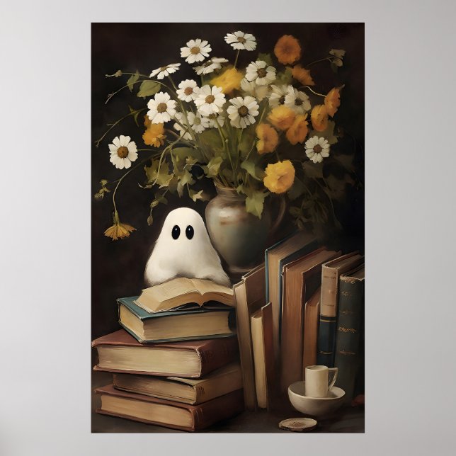 Affiche Fleur rustique fantôme livre imprimable, Halloween (Devant)