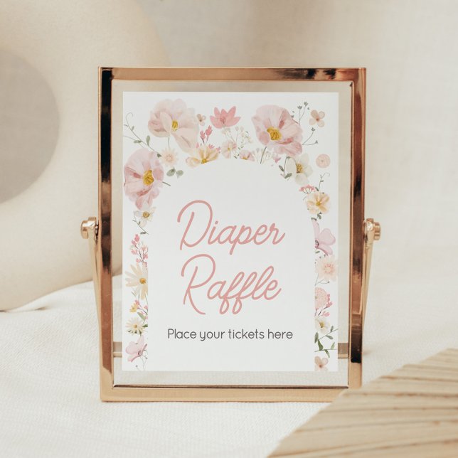 Affiche Fleur sauvage Arch Baby en fleur Déchets Raffle (Boho Arch Wildflower Baby in Bloom Baby Shower Diaper Raffle Sign)