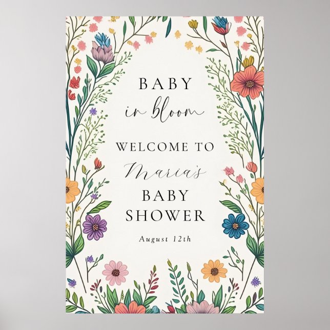 Affiche Fleur sauvage Baby In Bloom Baby shower Bienvenue (Devant)