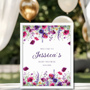 Affiche Fleur sauvage, Baby shower à fleurs violettes
