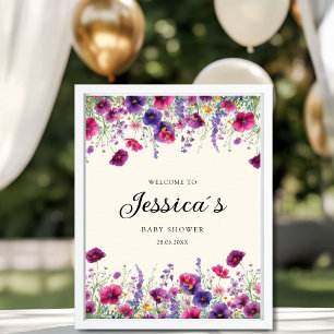 Affiche Fleur sauvage, Baby shower à fleurs violettes