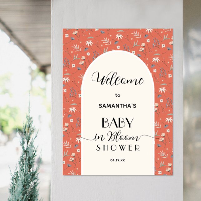 Affiche Fleur sauvage Baby shower en terre cuite Bienvenue (Wildflowers on terracotta gender-neutral baby shower welcome poster, PRINTED and/or INSTANT DOWNLOAD)
