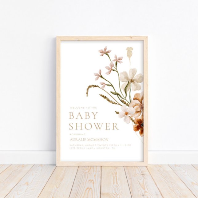Affiche Fleur sauvage Baby shower Floral rustique Bienvenu (Créateur téléchargé)