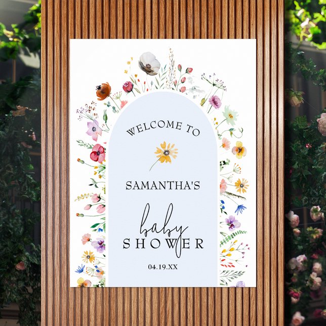 Affiche Fleur sauvage Baby shower garçon Bienvenue (Wildflower blue boy baby shower welcome poster - INSTANT DOWNLOAD and/or PRINTED)