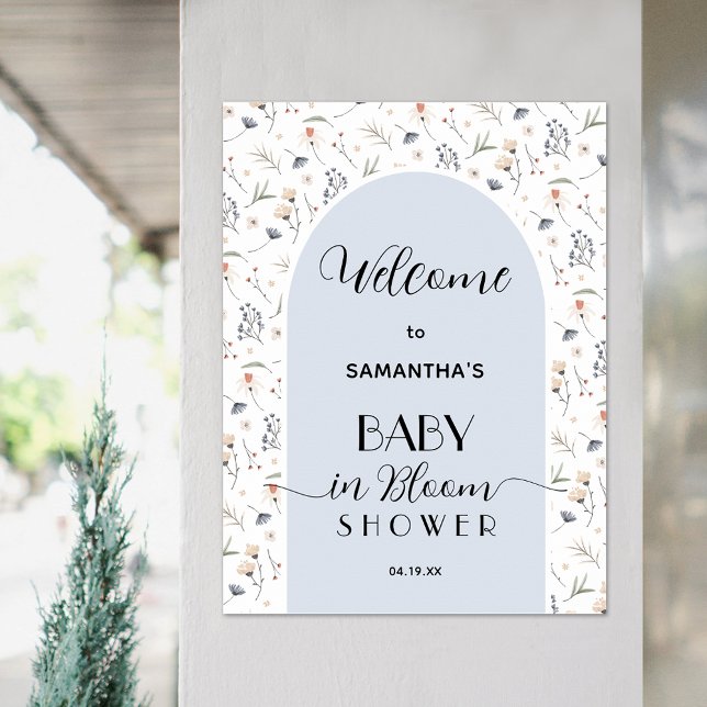 Affiche Fleur sauvage Baby shower garçon Bienvenue (Wildflower blue boy baby shower welcome poster, PRINTED and/or INSTANT DOWNLOAD)