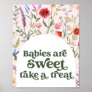 Affiche Fleur sauvage Baby shower rose prendre un signe de