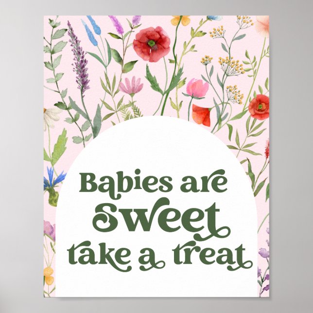 Affiche Fleur sauvage Baby shower rose prendre un signe de (Devant)