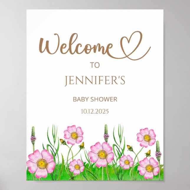 Affiche Fleur sauvage bébé en fleurs baby shower accueil (Devant)